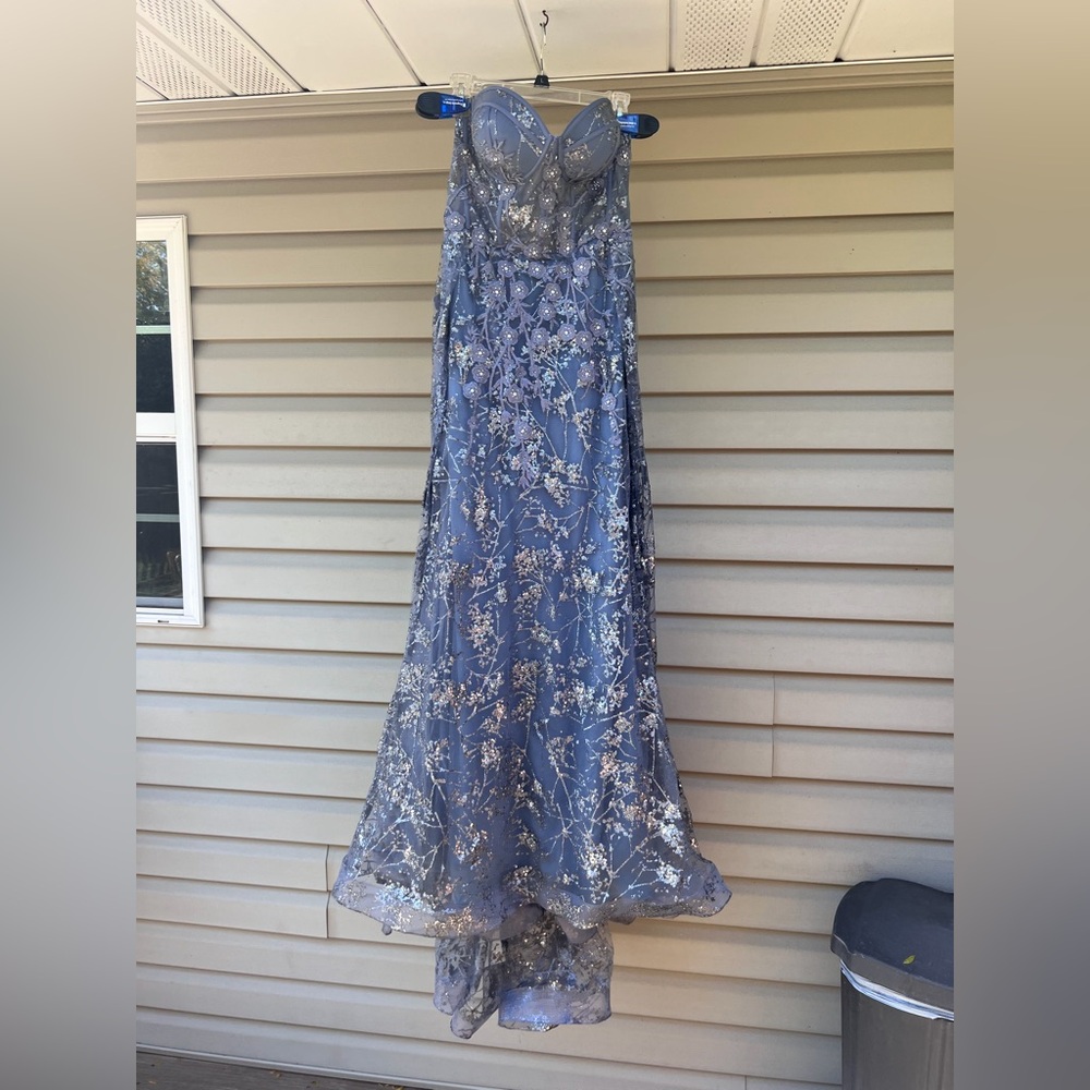 Ladivine by Cinderella Devine Elegant Blue Strapless Gown with Floral Details